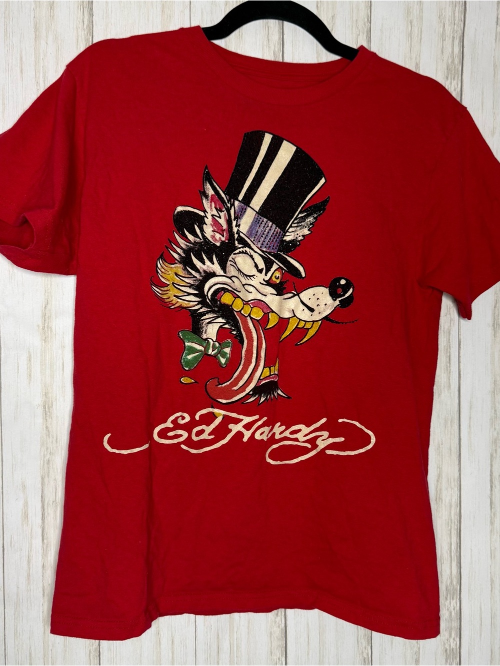Ed Hardy Y2K styled bedazzled wolf tee Large